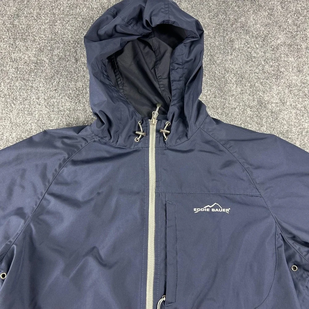 Eddie‎ Bauer Sport Jacket Mens Medium Blue Hooded Full Zip Windbreaker Shell